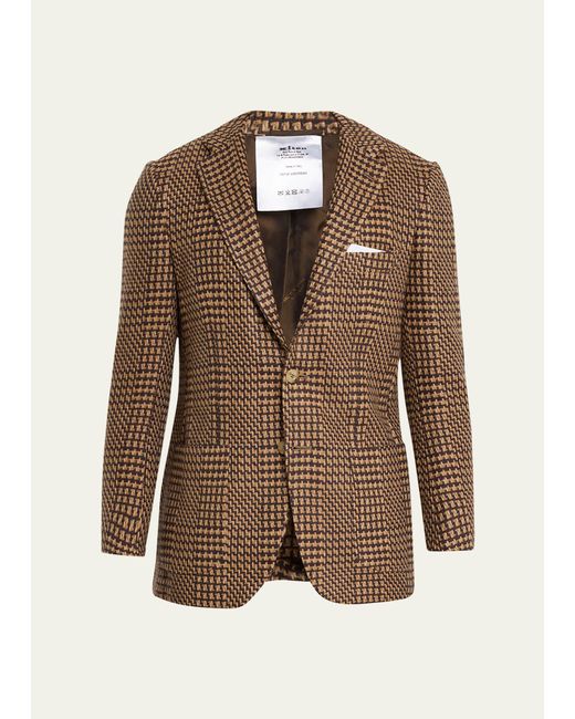 Kiton Brown Knitted Cashmere Plaid Sport Coat for men