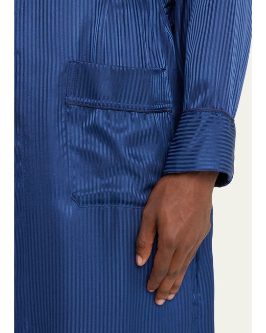 Derek Rose Blue Woburn 8 Bengal-stripe Silk Robe for men