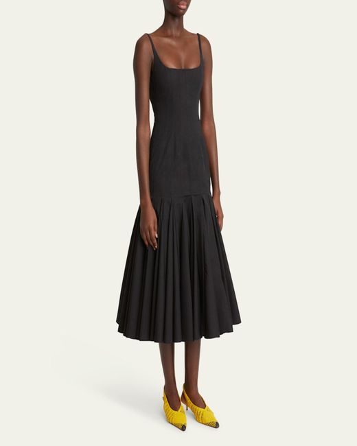 Jacquemus Black Agave Drop-Waist Pleated Flare Midi Dress