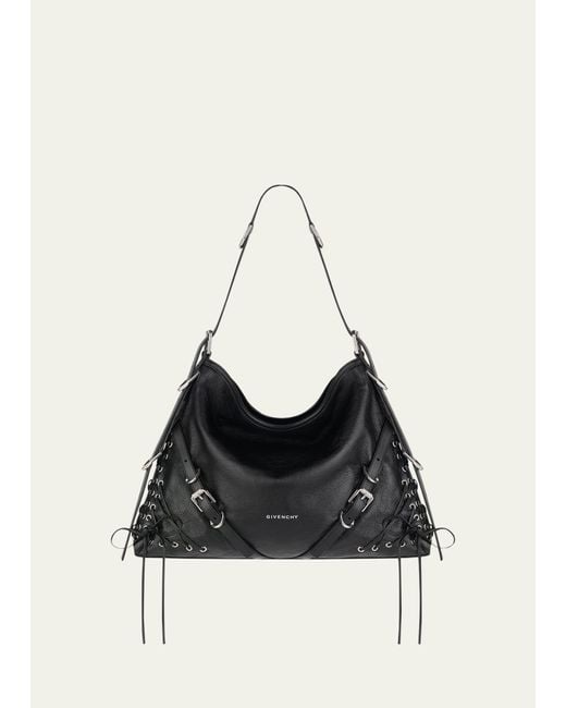 Givenchy Black Medium Voyou Shoulder Bag In Leather With Corset Straps