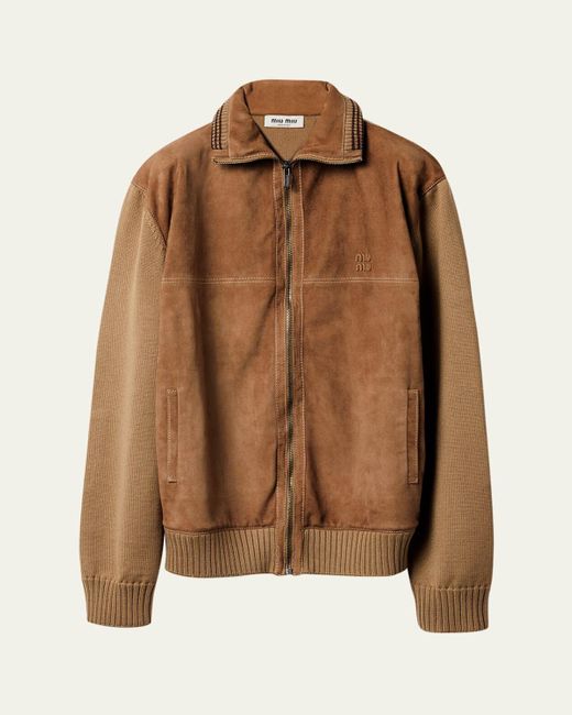 Miu Miu Brown Suede & Wool Knit Jacket