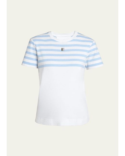 Givenchy Blue Striped Top T-shirt With 4g Logo Detail