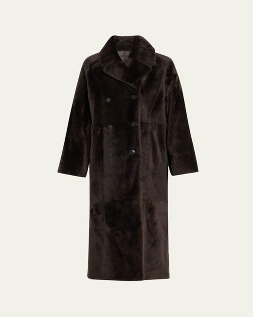 Yves Salomon Black Lacon Double-Breasted Shearling Coat