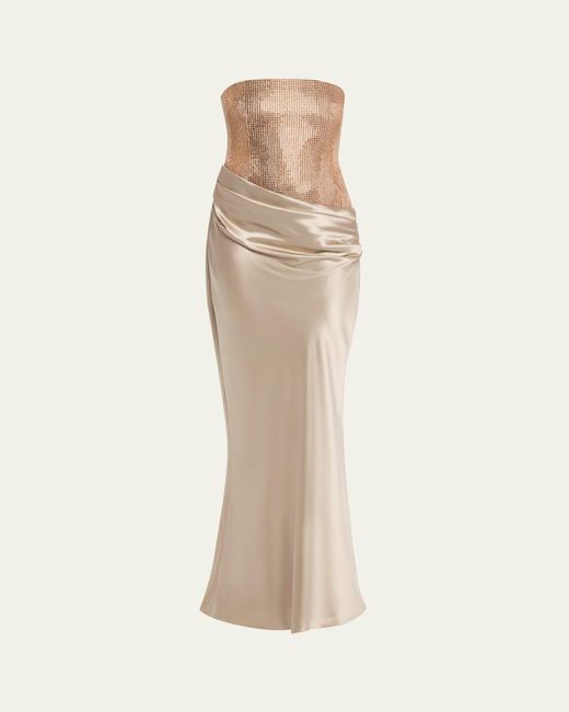 retroféte Natural Alexandra Strapless Sequin Draped Dress