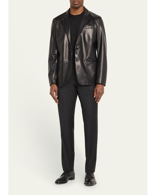Giorgio Armani Black Lambskin Leather Blazer for men
