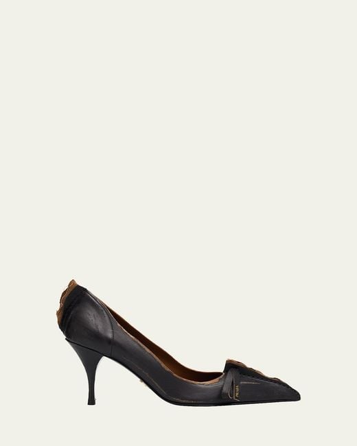 Prada Black Leather Bow Pumps