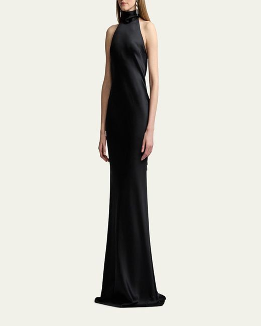 Ralph Lauren Black Chilton Stretch Satin Gown