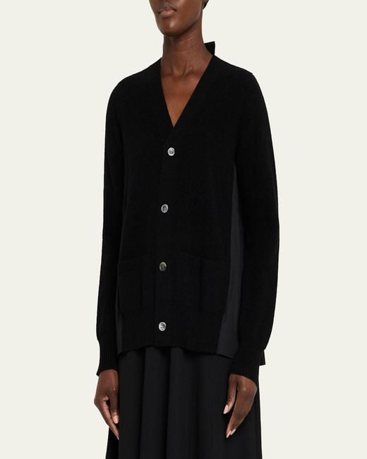 Sacai Black Pleated-Back Rib-Knit Cardigan