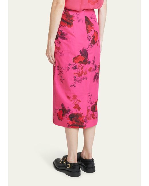 Erdem Pink Floral-print Midi Pencil Skirt