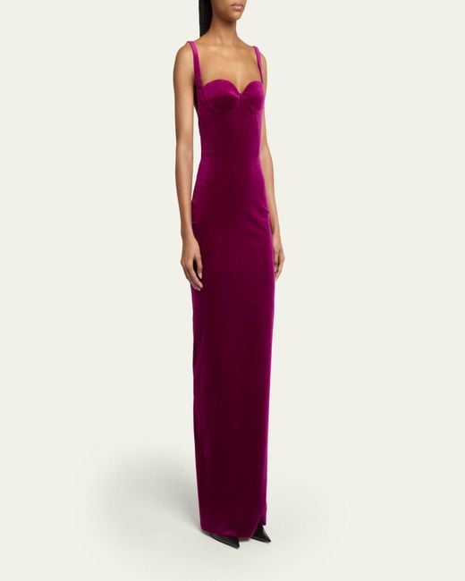 Balenciaga Red Velvet Backless Column Gown