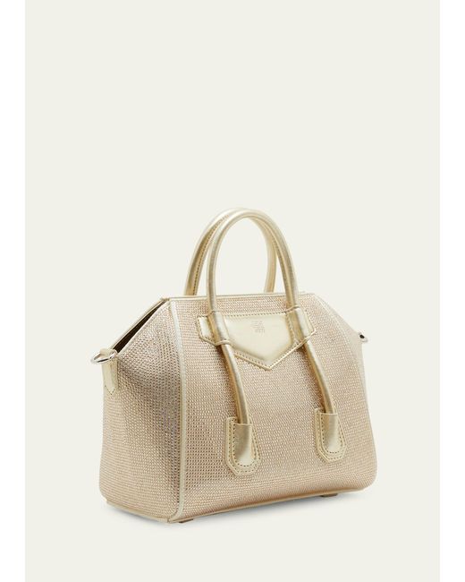 Givenchy Natural Antigona Lock Mini Top Handle Bag In Satin Strass
