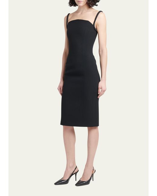 Versace Black Structured Sleeveless Enver Satin Midi Dress