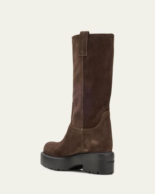 Miu Miu Suede Tall Moto Boots in Brown | Lyst