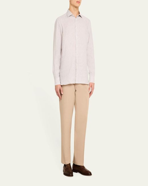 Zegna Pink Stripe Oasi Lino Casual Button-Down Shirt for men