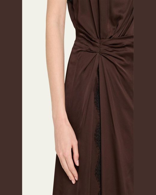A.L.C. Brown Luna Satin Lace-Trim Midi Dress
