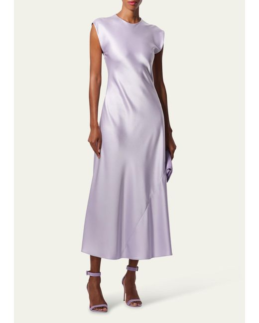 Carolina Herrera Purple Satin Cap-sleeve Maxi Dress
