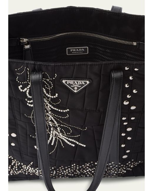 Prada Black Embellished Quilted Nylon Tote Bag