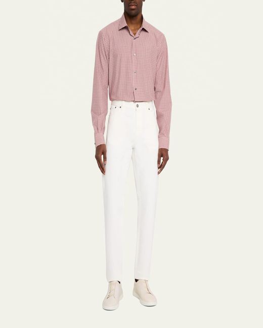Zegna Pink Cotton Check Casual Button-Down Shirt for men