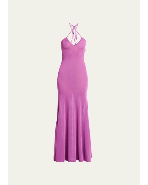 Tom Ford Pink Slinky Jersey Halter Maxi Dress