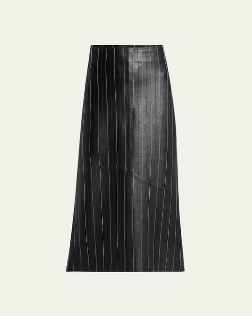 Victoria Beckham Black Pinstripe Kick Midi Leather Skirt