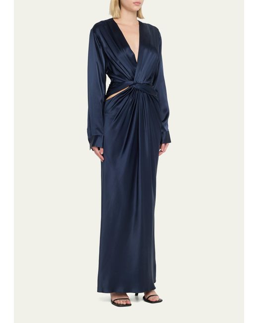 Christopher Esber Blue Triquetra Twist Silk Maxi Dress