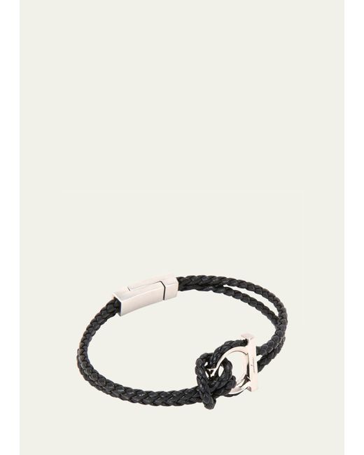 Ferragamo Natural Gancio Braided Leather Rope Bracelet for men