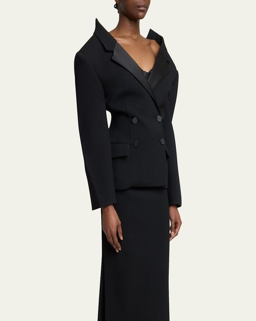 Givenchy Blue Off-The-Shoulder Double-Breasted Cocoon Jacket