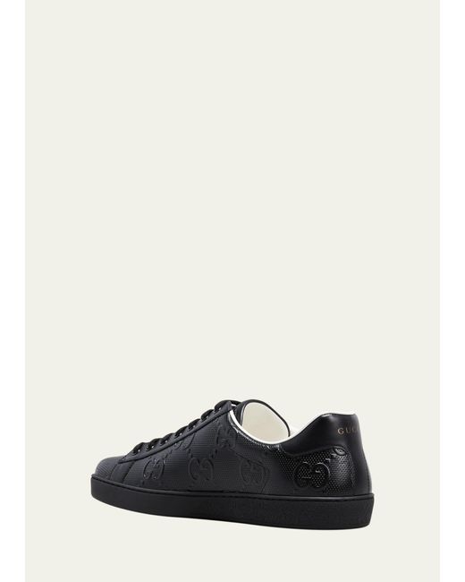 Gucci Black New Ace GG-Embossed Leather Low-top Sneakers for men