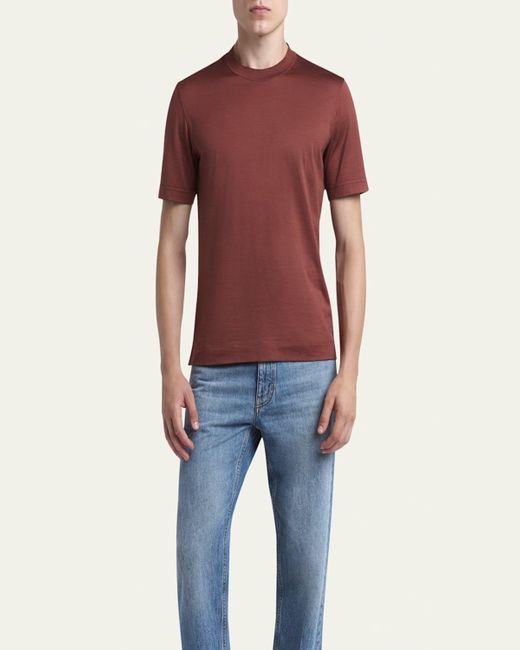 Zegna Red Solid Silk-Cotton T-Shirt for men