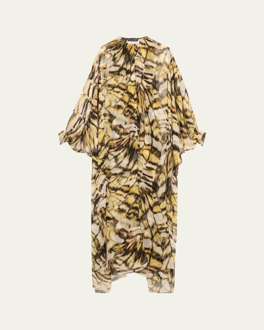 Oscar de la Renta Metallic Abstract Butterfly Silk Chiffon Kaftan