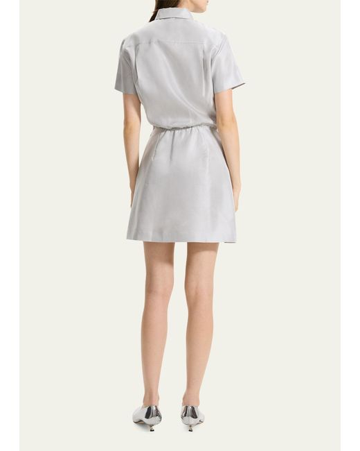 Theory White Silk Short-sleeve Mini Shirtdress
