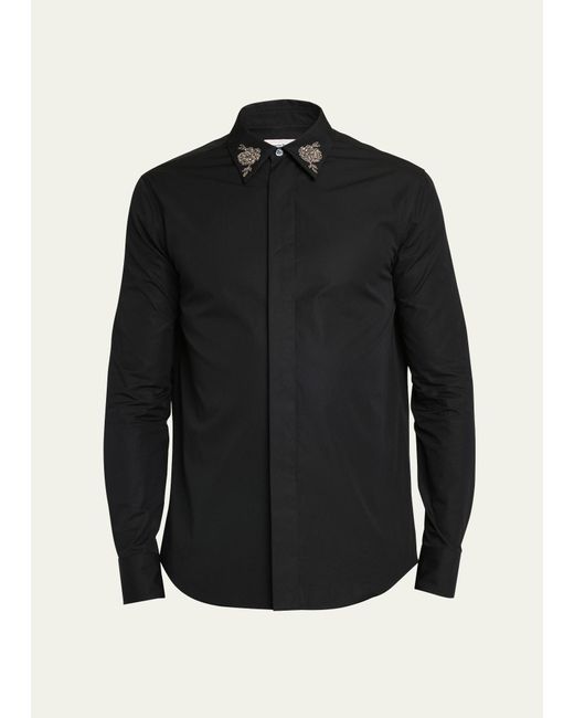 Alexander McQueen Black Poplin Embroidered-collar Dress Shirt for men