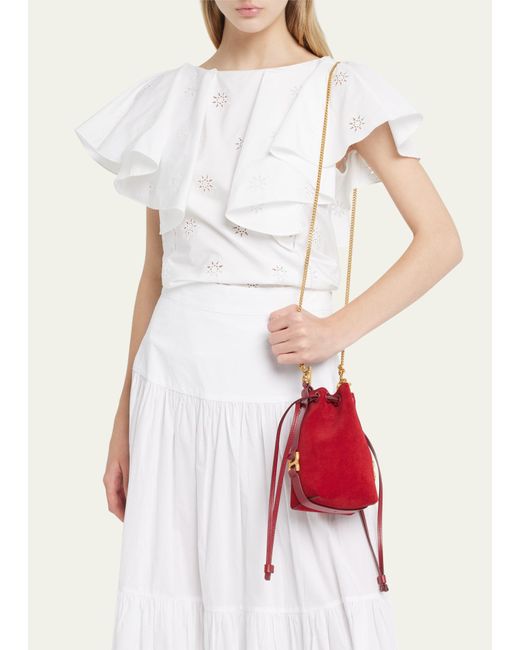 Chloé Red Marcie Micro Bucket Bag In Suede With Chain Strap