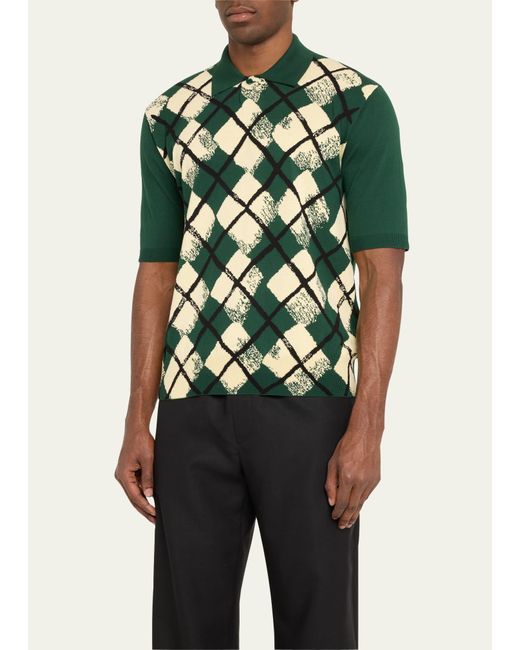 Burberry Green Painted Argyle Polo Shirt for men