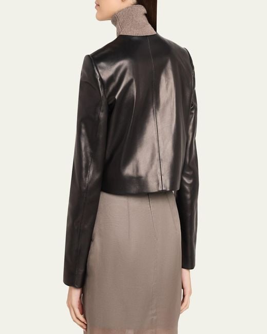 Brandon Maxwell Black Ryder Leather Cropped Box Jacket