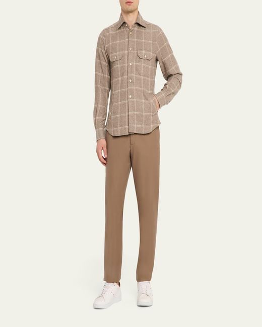 Kiton Natural Cotton Windowpane Double-Pocket Button-Down Shirt for men