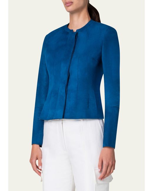 Akris Blue Aniella Suede Fitted Jacket
