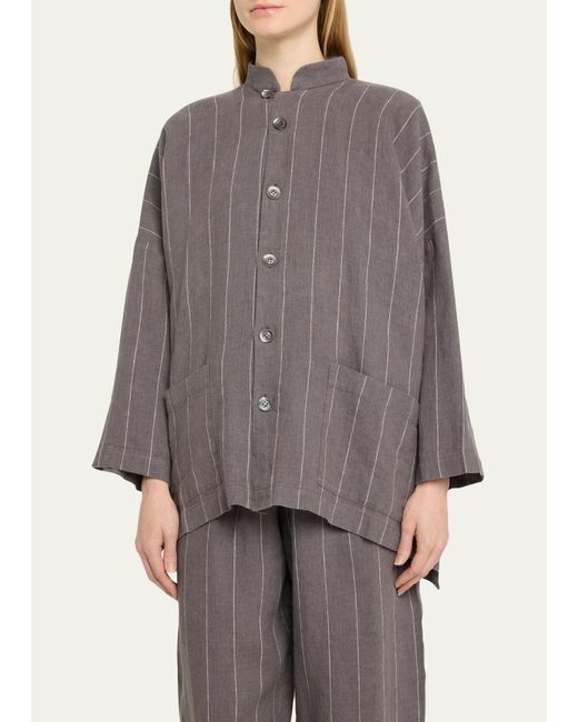 Eskandar Gray Wide Longer-back Mandarin Jacket (long Length)