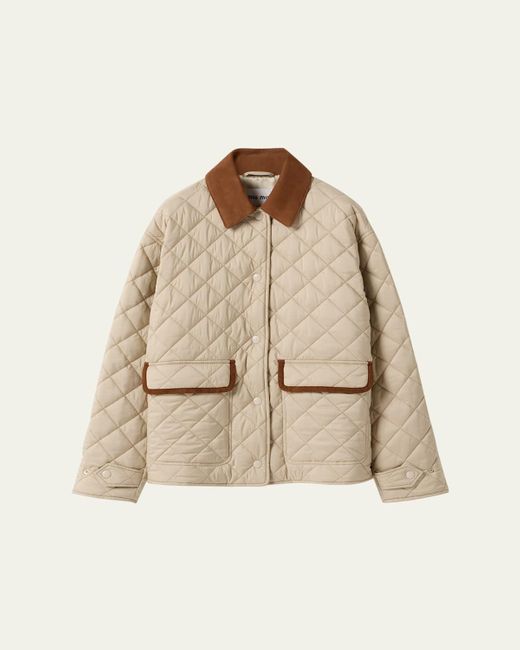 Miu Miu Natural Suede-Trim Quilted Barn Jacket