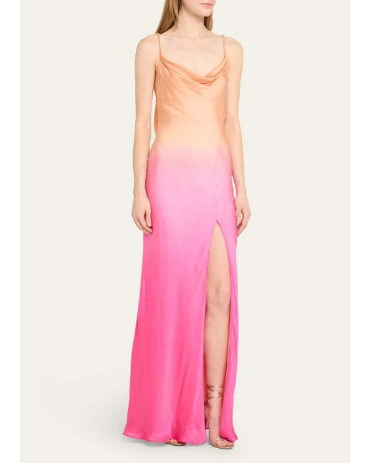 LoveShackFancy Pink Nadine Ombre Silk Cowl-neck Maxi Slip Dress