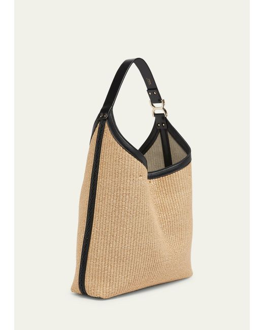 Chloé Natural Marcie Hobo Bag In Raffia And Leather