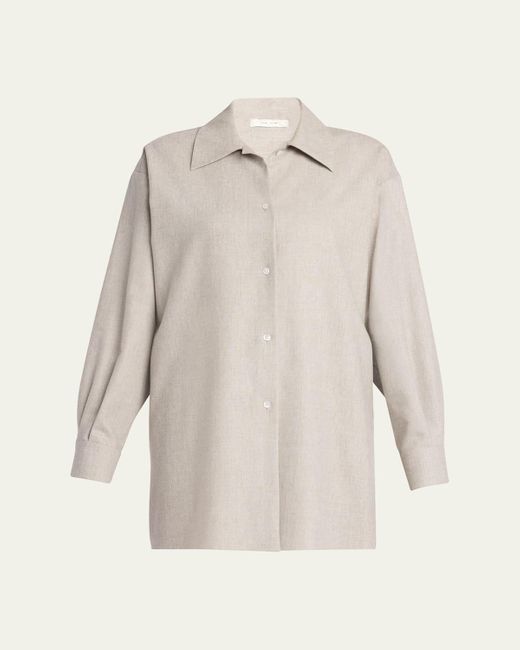 The Row Natural Komako Button Down Wool Cashmere Blouse