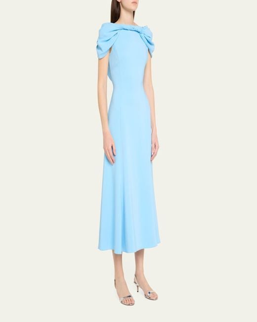 Oscar de la Renta Cap-Sleeve Twisted Cape Cocktail Dress in Blue | Lyst