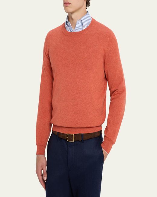 Brunello Cucinelli Orange Cashmere Crewneck Sweater for men