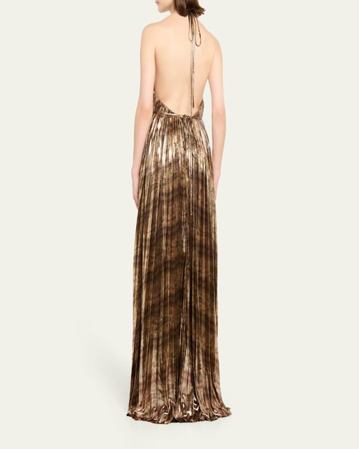 Halston Maxine Pleated Metallic Jersey Halter Gown in Natural | Lyst Halston Maxine Pleated Metallic Jersey Halter Gown in Natural | Lyst