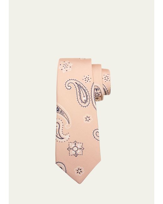 Kiton Pink Silk Paisley-print Tie for men