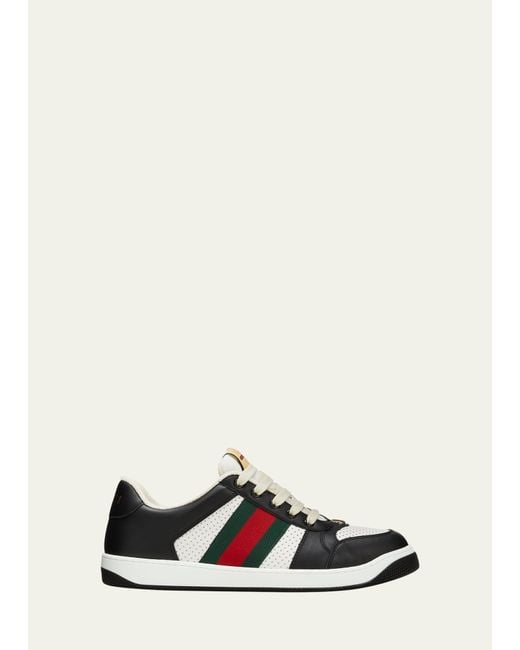 Gucci White Screener Signature Web Leather Low-top Sneakers for men