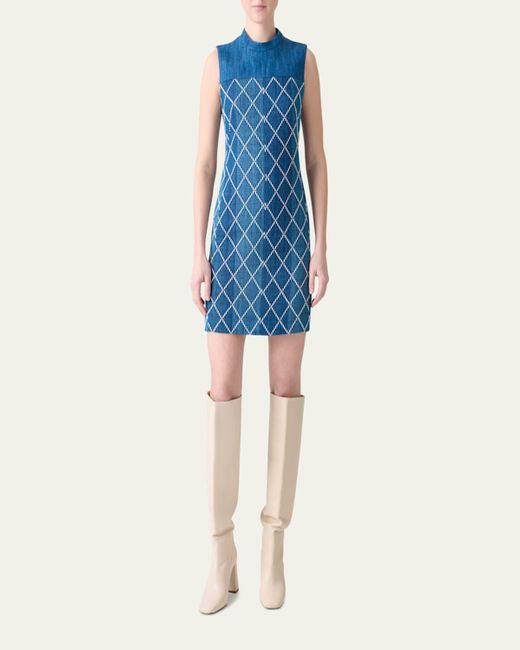 Akris Punto Blue Sheath Dress With Diamond Jacquard