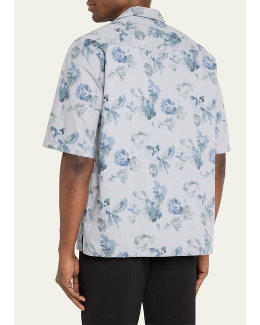 Officine Generale Blue Eren Flower-print Camp Shirt for men