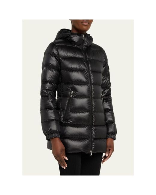 Moncler Black Glements Hooded Mid-Length Down Jacket